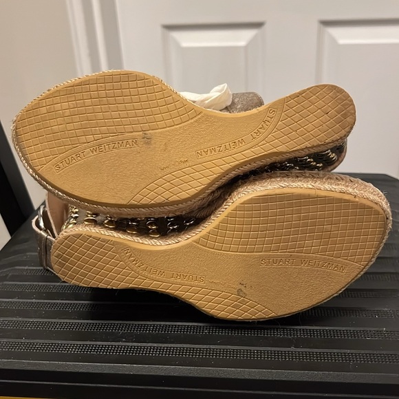 Stuart Weitzman Studded Gold/Silver Metallic Gold Leather Espadrilles Used 8M - Picture 6 of 7